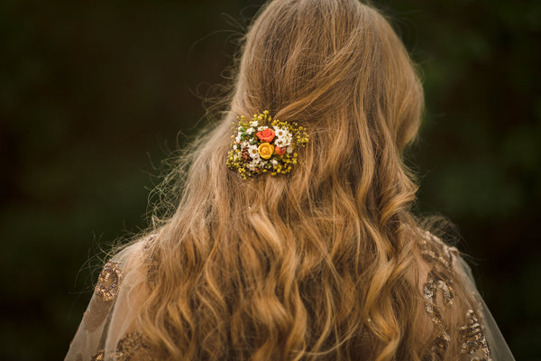 Yellow and orange autumn flower hair clip Wedding hair clip Bridal hair clip Hair accessories for bride Autumn wedding hair piece Magaela Ochre orange