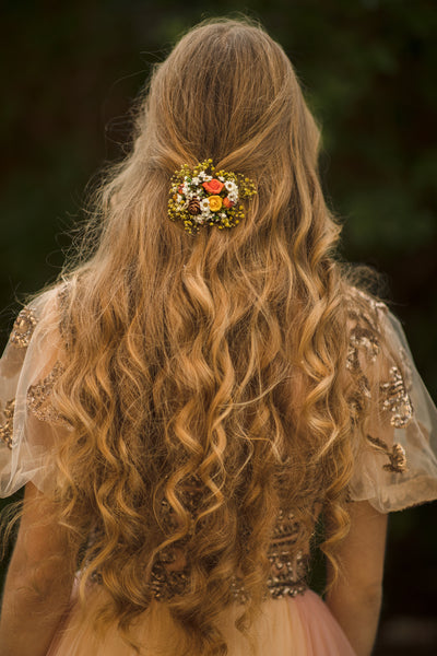 Yellow and orange autumn flower hair clip Wedding hair clip Bridal hair clip Hair accessories for bride Autumn wedding hair piece Magaela Ochre orange