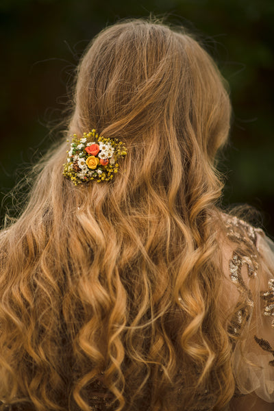 Yellow and orange autumn flower hair clip Wedding hair clip Bridal hair clip Hair accessories for bride Autumn wedding hair piece Magaela Ochre orange