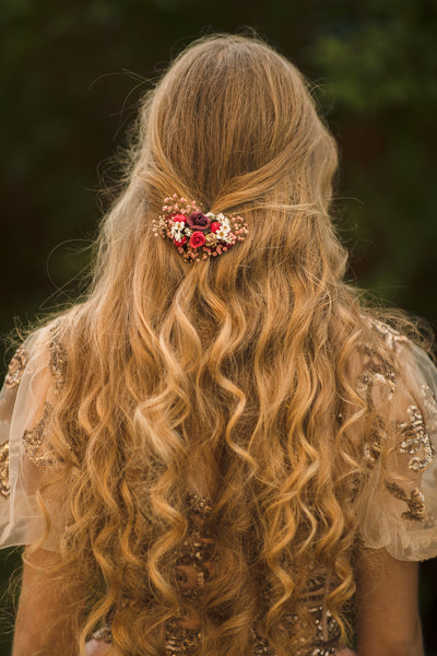 Bridal autumn flower hair clip Wedding hair clip in red colours Magaela Hair accessories for bride Autumn wedding hair piece 2021