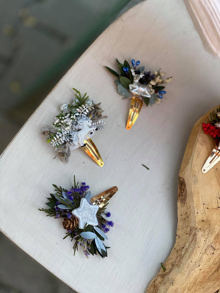 Christmas hair clips Wedding accessories Unique star winter hair clips Reindeer Flower girl hair clips Unicorn Flower headpiece Magaela