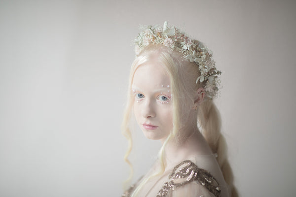 Flower wedding wreath Hair wreath for bride Pastel flower crown Magaela accessories White and blush flower crown Romantic hair wreath