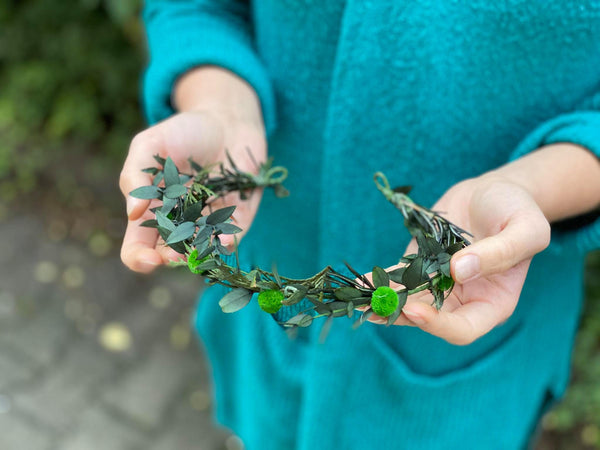 Greenery flower half wreath Bridal accessories Forest wedding vine Pine needles crown Half wreath for bride Woodland photoshoot Magaela