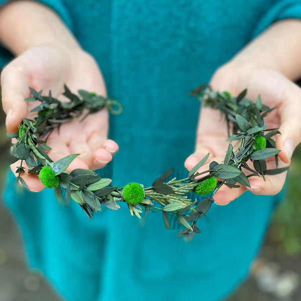 Greenery flower half wreath Bridal accessories Forest wedding vine Pine needles crown Half wreath for bride Woodland photoshoot Magaela