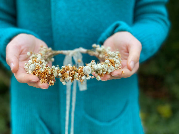 Natural flower half wreath Wedding hair crown Gypsophila flower wreath Children wreath baby's breath flower wreath Ivory autumn wreath