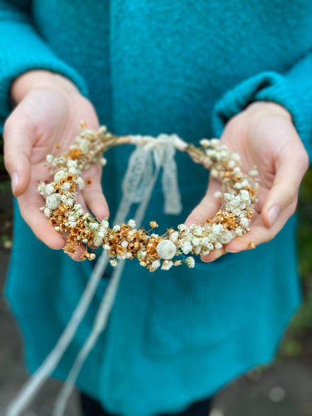 Natural flower half wreath Wedding hair crown Gypsophila flower wreath Children wreath baby's breath flower wreath Ivory autumn wreath