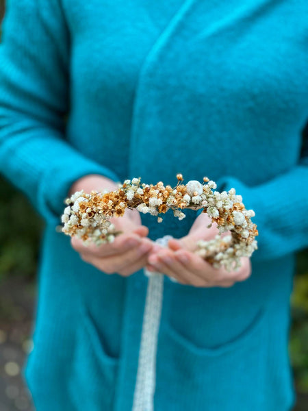 Natural flower half wreath Wedding hair crown Gypsophila flower wreath Children wreath baby's breath flower wreath Ivory autumn wreath