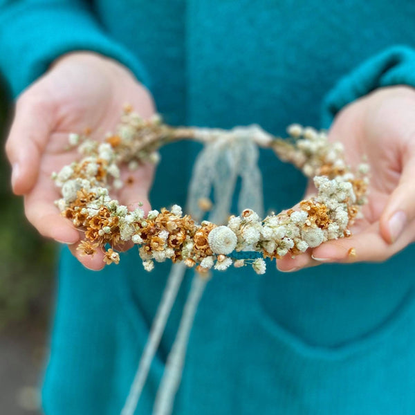 Natural flower half wreath Wedding hair crown Gypsophila flower wreath Children wreath baby's breath flower wreath Ivory autumn wreath