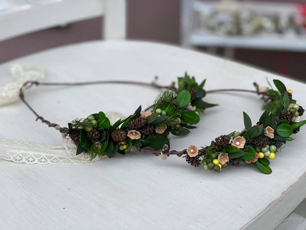 Woodland flower crown for mummy and daughter Forest photoshoot Christmas present for girl Mother and daughter wreath Children's hair wreath