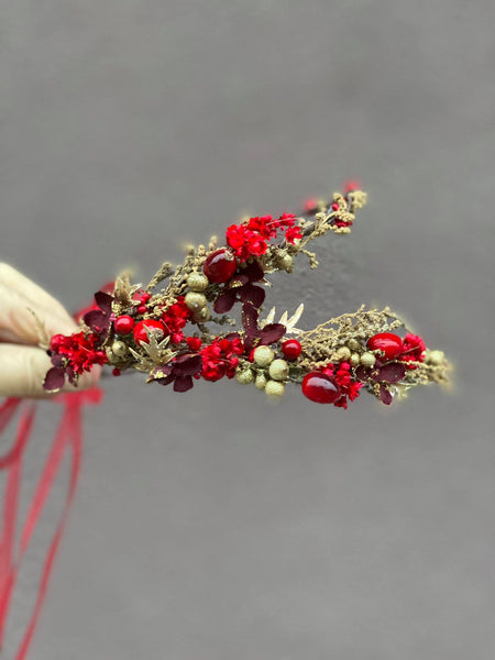Christmas mom and daughter hair crown Red flower hair wreaths Winter photoshoot Mummy and daughter photoshoot Xmas present Magaela handmade