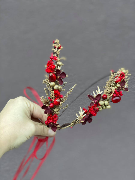 Christmas mom and daughter hair crown Red flower hair wreaths Winter photoshoot Mummy and daughter photoshoot Xmas present Magaela handmade
