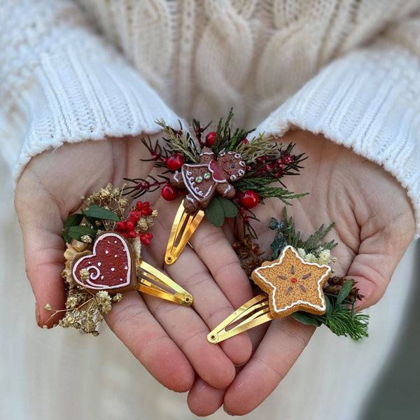 Christmas gingerbread hair clips Wedding accessories Unique gingerbread star hair clips  Flower girl hair clips Flower headpiece Magaela