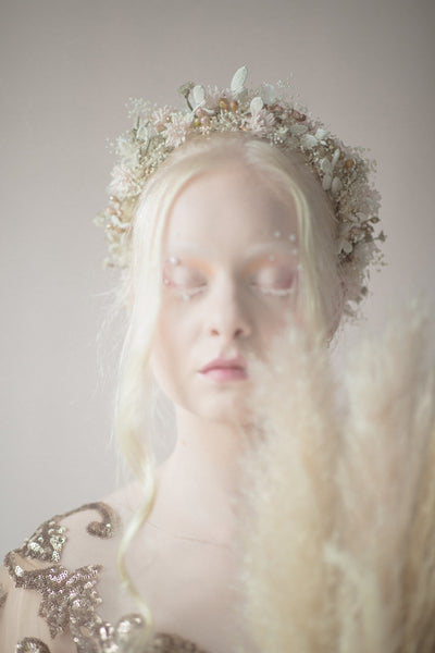Flower wedding wreath Hair wreath for bride Pastel flower crown Magaela accessories White and blush flower crown Romantic hair wreath