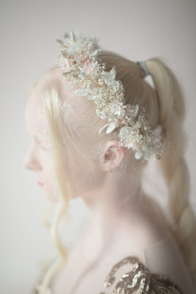 Flower wedding wreath Hair wreath for bride Pastel flower crown Magaela accessories White and blush flower crown Romantic hair wreath