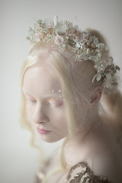 Flower wedding wreath Hair wreath for bride Pastel flower crown Magaela accessories White and blush flower crown Romantic hair wreath