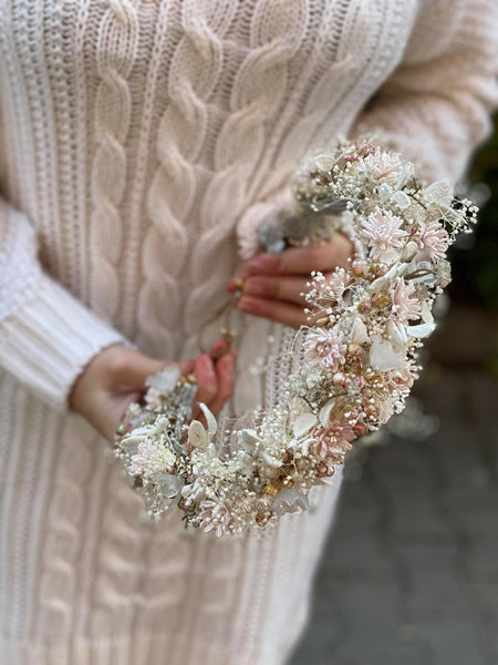 Flower wedding wreath Hair wreath for bride Pastel flower crown Magaela accessories White and blush flower crown Romantic hair wreath