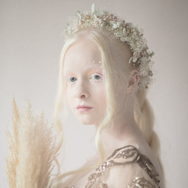 Flower wedding wreath Hair wreath for bride Pastel flower crown Magaela accessories White and blush flower crown Romantic hair wreath