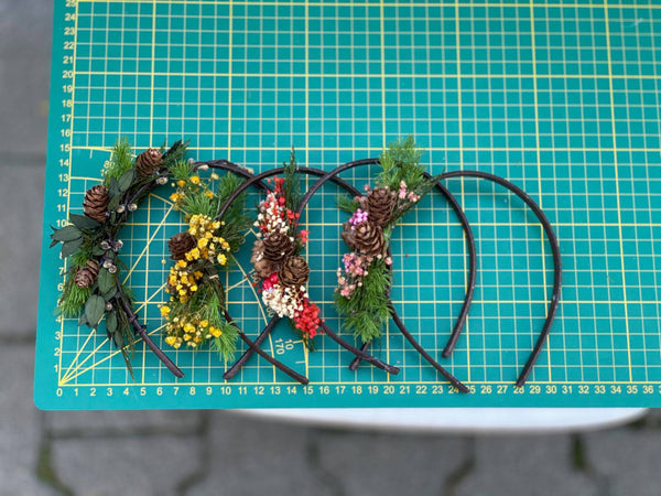 Christmas headbands with pine cones Wedding accessories Unique headband Winter hairband Green Red Flower hairband Magaela Christmas present