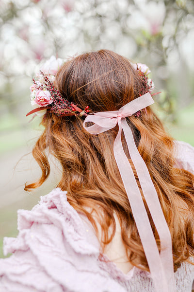 Big blush flower crown Boho wedding crown Pink bridal wreath Headpiece for bride Pink roses Peonies Magaela Flower jewellery Romantic wreath