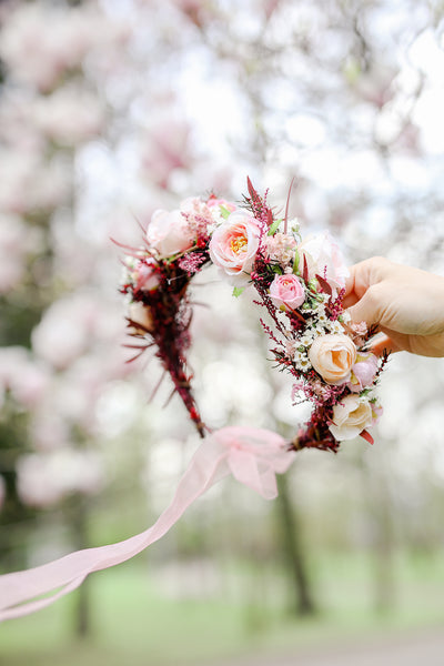 Big blush flower crown Boho wedding crown Pink bridal wreath Headpiece for bride Pink roses Peonies Magaela Flower jewellery Romantic wreath