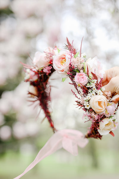 Big blush flower crown Boho wedding crown Pink bridal wreath Headpiece for bride Pink roses Peonies Magaela Flower jewellery Romantic wreath
