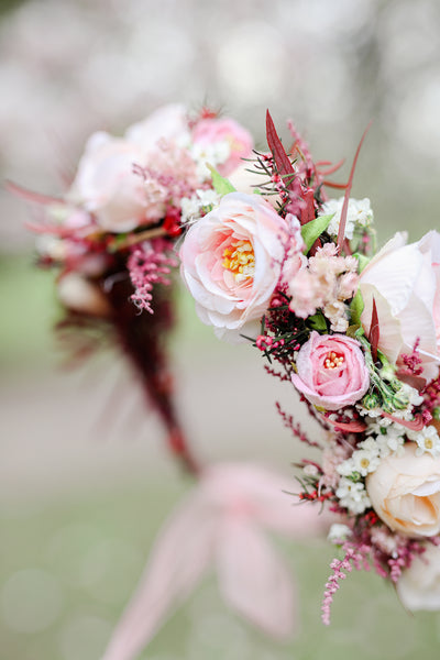 Big blush flower crown Boho wedding crown Pink bridal wreath Headpiece for bride Pink roses Peonies Magaela Flower jewellery Romantic wreath
