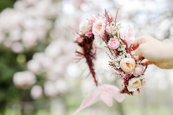 Big blush flower crown Boho wedding crown Pink bridal wreath Headpiece for bride Pink roses Peonies Magaela Flower jewellery Romantic wreath