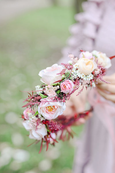 Big blush flower crown Boho wedding crown Pink bridal wreath Headpiece for bride Pink roses Peonies Magaela Flower jewellery Romantic wreath