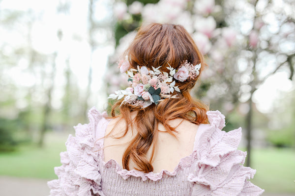 Romantic flower hair vine Bridal headpiece Pink flower crown Magaela accessories Wedding hair flowers Hair arrangement Preserved crown