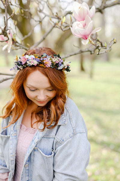 Meadow flower hair wreath with lavender Bridal hair crown Wedding hair crown Flower crown Magaela accessories Bridal accessories Handmade