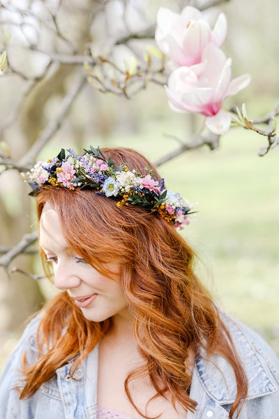 Meadow flower hair wreath with lavender Bridal hair crown Wedding hair crown Flower crown Magaela accessories Bridal accessories Handmade