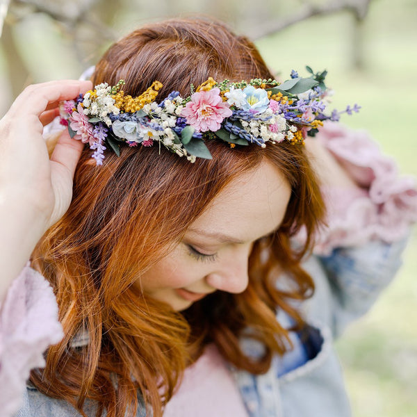 Meadow flower hair wreath with lavender Bridal hair crown Wedding hair crown Flower crown Magaela accessories Bridal accessories Handmade