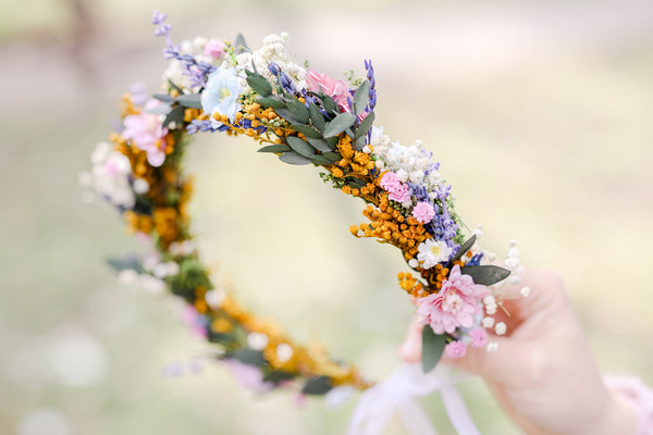 Meadow flower hair wreath with lavender Bridal hair crown Wedding hair crown Flower crown Magaela accessories Bridal accessories Handmade