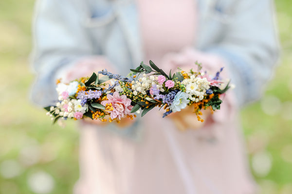 Meadow flower hair wreath with lavender Bridal hair crown Wedding hair crown Flower crown Magaela accessories Bridal accessories Handmade