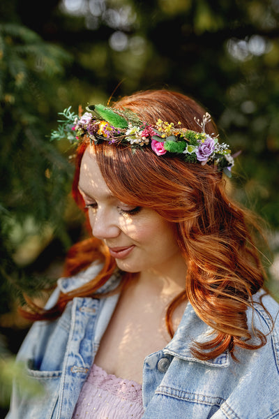 Colourful meadow hair wreath Bridal wildflowers crown Wedding hair crown Headpiece for bride Magaela Summer spring wedding crown Custom made