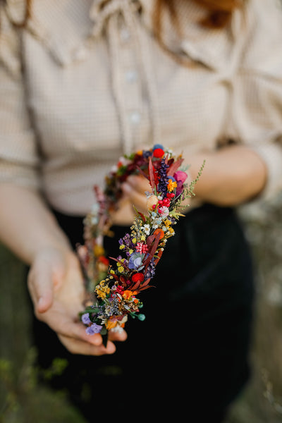 Colourful wedding hair crown Bridal meadow headpiece Flower crown for bride Preserved long lasting crown Wildflowers wedding crown Magaela