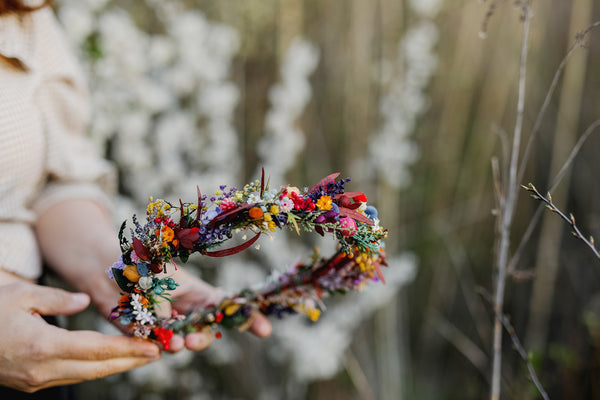 Colourful wedding hair crown Bridal meadow headpiece Flower crown for bride Preserved long lasting crown Wildflowers wedding crown Magaela