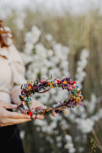 Colourful wedding hair crown Bridal meadow headpiece Flower crown for bride Preserved long lasting crown Wildflowers wedding crown Magaela