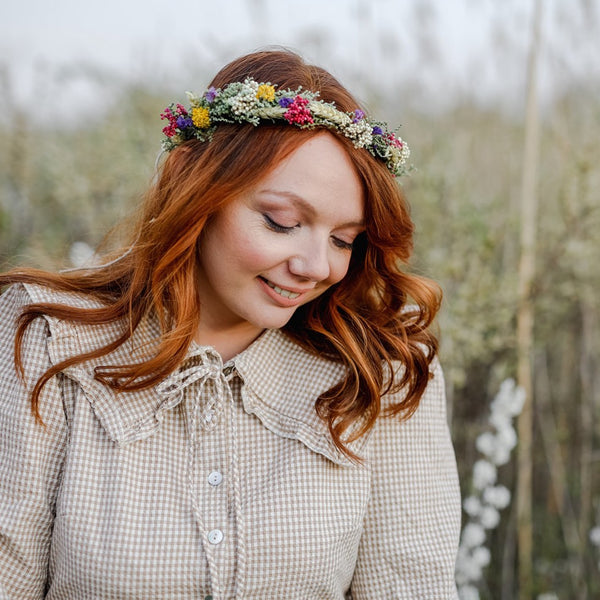 Natural meadow wedding wreath Ear of wheat Natural flower vine Flower accessories Wedding inspiration Hair flowers Bridal flower wreath