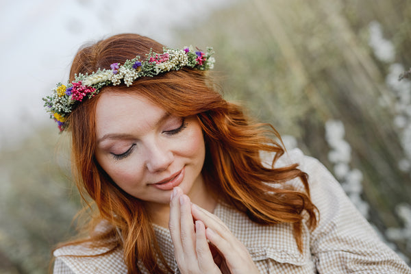Natural meadow wedding wreath Ear of wheat Natural flower vine Flower accessories Wedding inspiration Hair flowers Bridal flower wreath