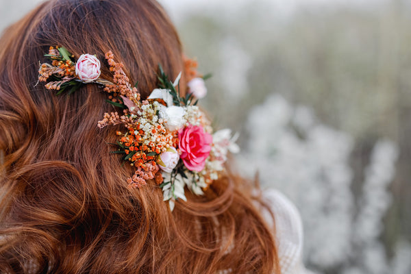Boho flower headpiece Wedding hair vine Peony headpiece Natural wedding wreath Bridal hairstyle Hair flowers Magaela Flower jewelelry