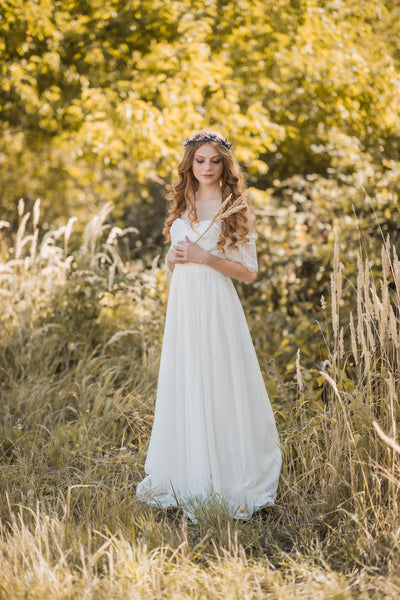 Lavender and baby's breath flower half crown, Natural wedding hair flowers, Provence wreath, Magaela Bridal headpiece Greek style, Navy blue