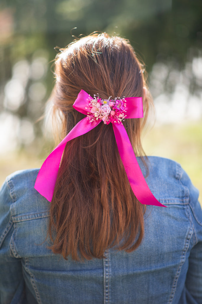 Fuchsia flower ribbon barrette clip Hair clip with ribbon Flower hair clip Magenta Cyclamen ribbon Hair flowers Hair Bow Peony clip Magaela