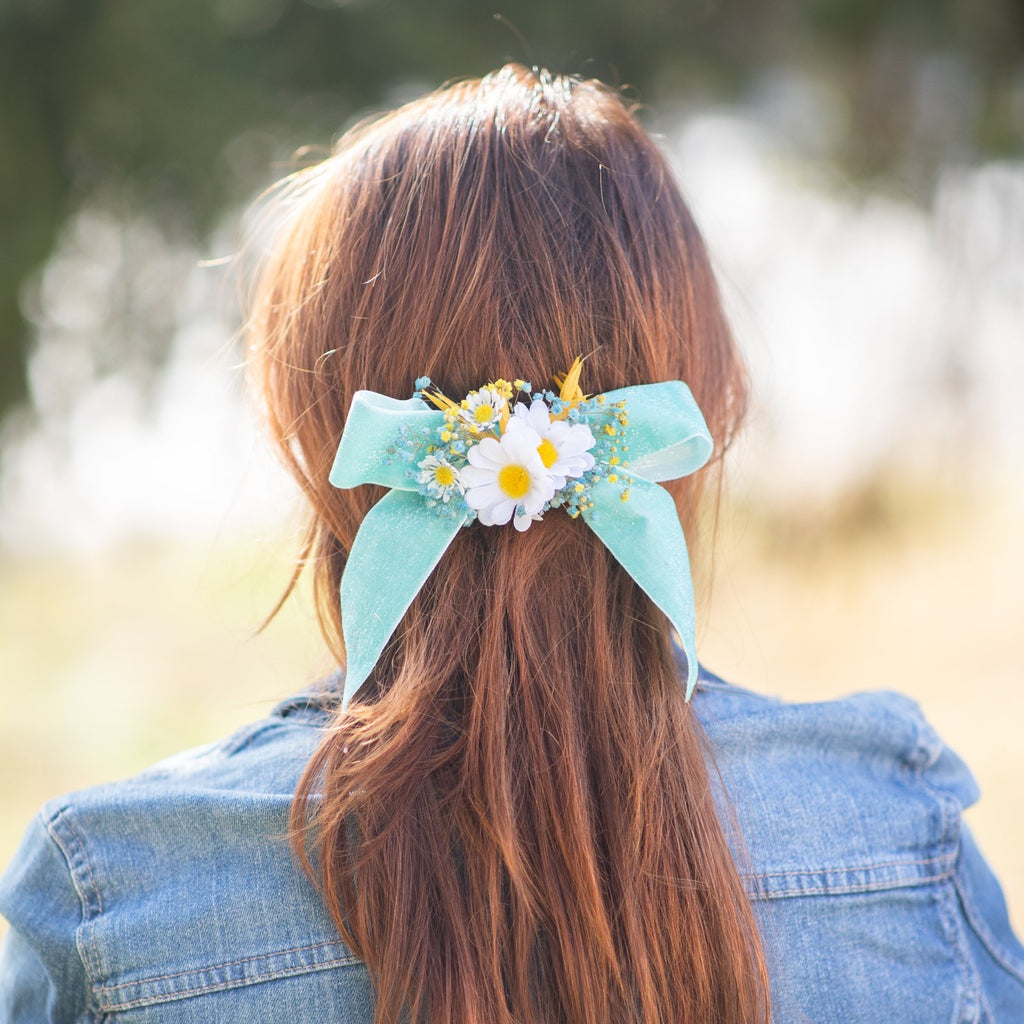 Turquoise meadow flower hair clip Bridal hair barrette Magaela Wedding 2021 Blue and white meadow headpiece Ponytail flower clip Handmade