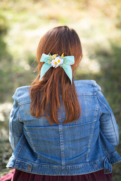 Turquoise meadow flower hair clip Bridal hair barrette Magaela Wedding 2021 Blue and white meadow headpiece Ponytail flower clip Handmade