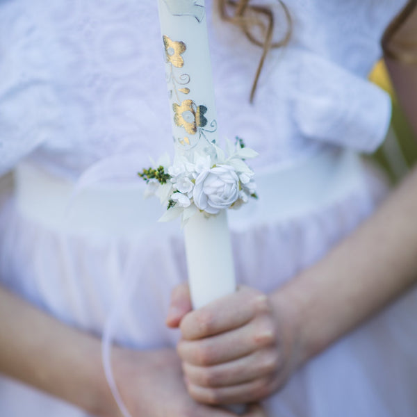 White peony communion candle flowers