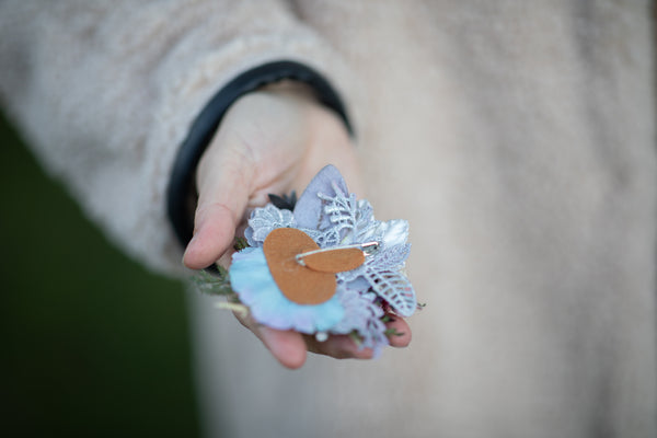 Flower brooch with polar bear Winter accessories photoshoot Wedding Gift for her Brooch for coat Flower jewellery Magaela Unique brooch