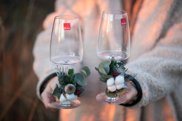 Flower decor for wedding glasses Cotton flowers Wedding accessories Arrangement Groom and bride gift Couple Magaela accessories Handmade