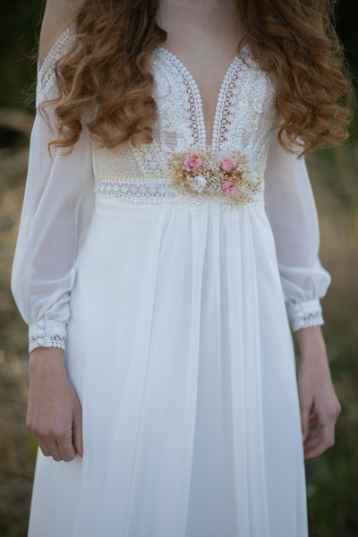 Blush and ivory sash with lace