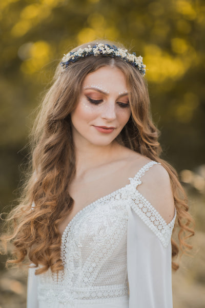 Natural flower hair wreath, Lavender bridal hair wreath, Preserved wedding crown, Purple and ivory headpiece, Delicate bridal crown, Magaela